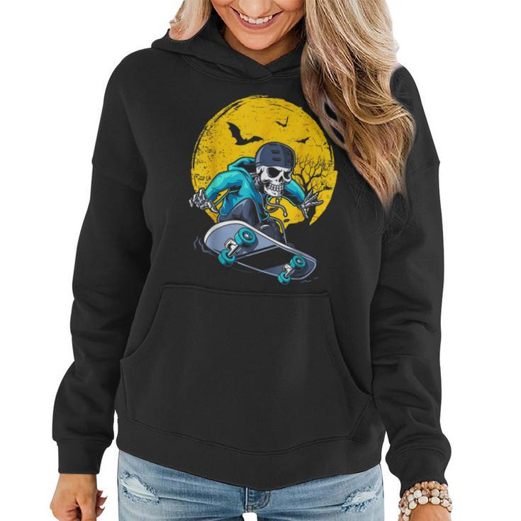 A Skeleton Skateboard Playing Cruiser Skateboard Pumpkins  Women Hoodie Graphic Print Hooded Sweatshirt