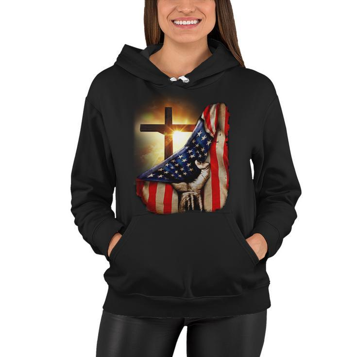 American Christian Cross Patriotic Flag Tshirt Women Hoodie