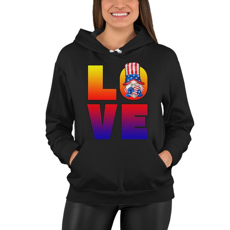 American Flag Gnome Shows Love Patriotic Heart 4Th Of July Gift Women Hoodie