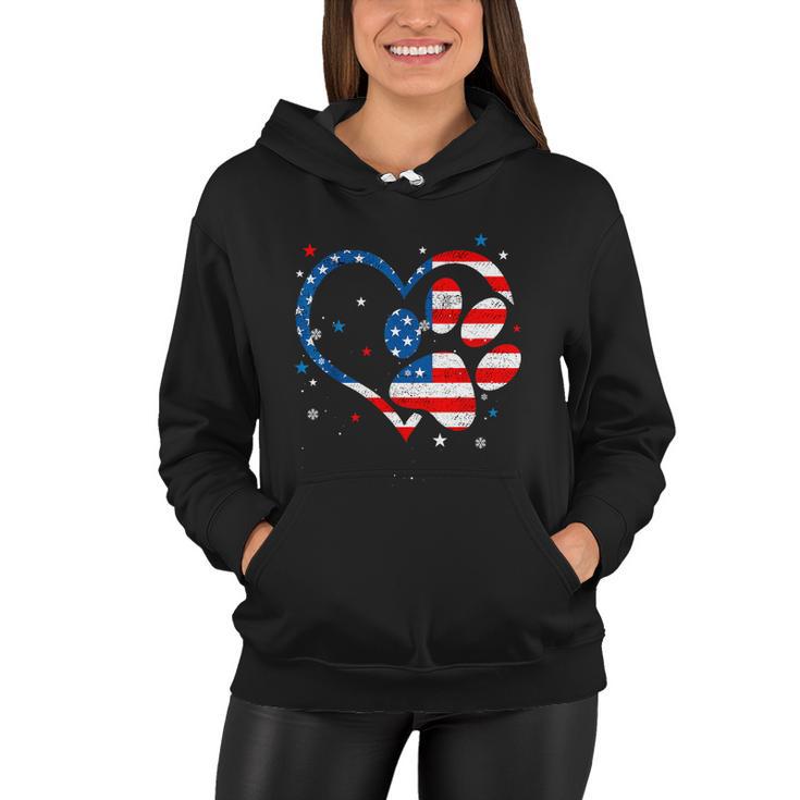 American Flag Patriotic Dog & Cat Paw Print 4Th Of July Women Hoodie