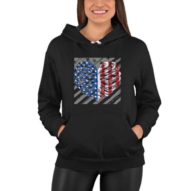 American Ribcage Heart Usa Flag Funny 4Th Of July Women Hoodie