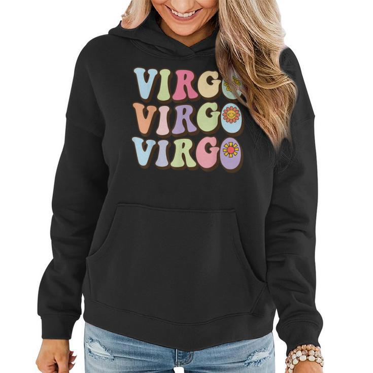 August September Birthday Groovy Astrology Zodiac Sign Virgo  Women Hoodie Graphic Print Hooded Sweatshirt