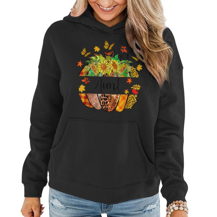 Aunt Fall Leopard Pumpkin Sunflowers Autumn Thanksgiving  Women Hoodie Graphic Print Hooded Sweatshirt