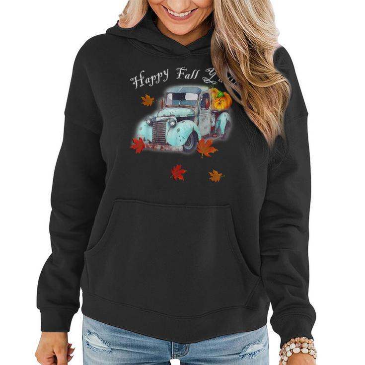 Autumn Quote Happy Fall Yall Cute Old Truck & Pumpkins Fall  Women Hoodie Graphic Print Hooded Sweatshirt