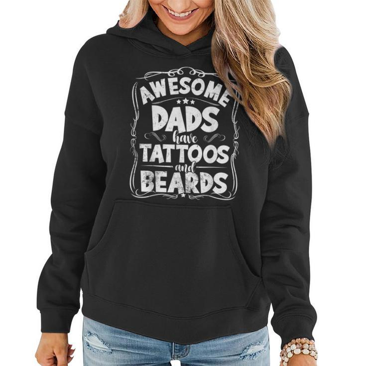 Awesome Dads Have Tattoos And Beards Funny Fathers Day  Women Hoodie Graphic Print Hooded Sweatshirt
