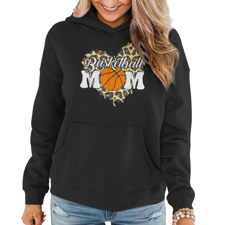 Basketball Mom Mothers Day Leopard Heart Baket Mom  Women Hoodie Graphic Print Hooded Sweatshirt