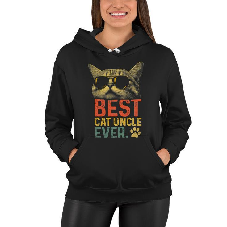 Best Cat Uncle Ever Vintage Cat Lover Cool Sunglasses Funny Women Hoodie