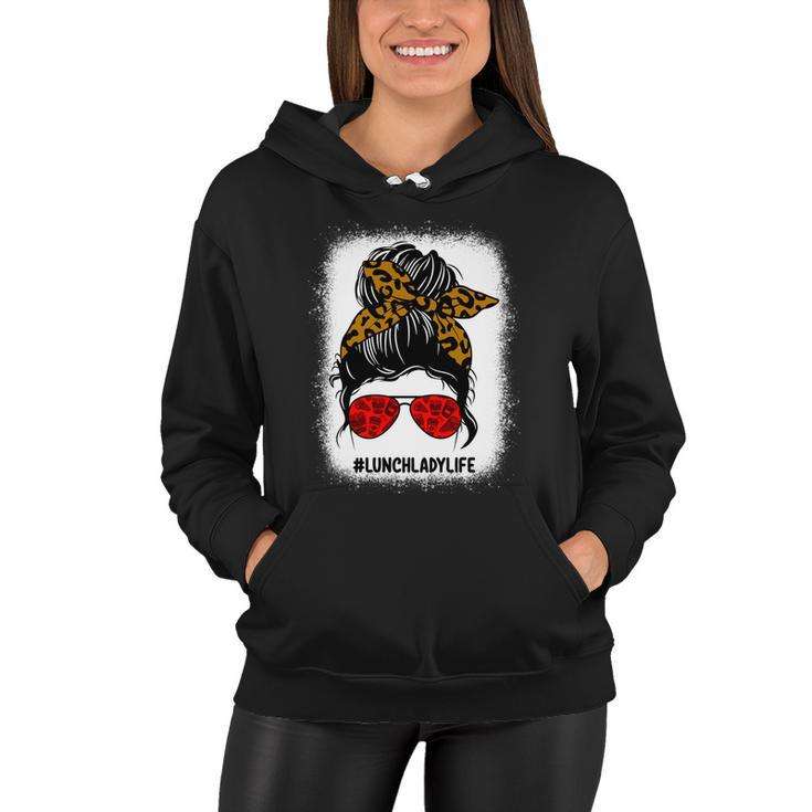 Bleached Lunch Lady Messy Bun Hair Leopard Print Sunglasses Cool Gift Women Hoodie