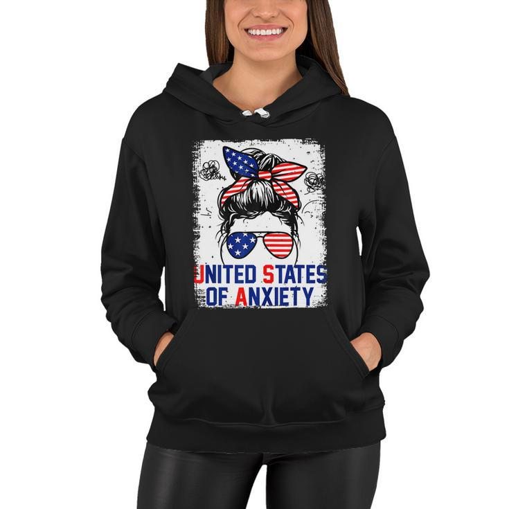 Bleached Messy Bun Funny Patriotic United States Anxiety Women Hoodie