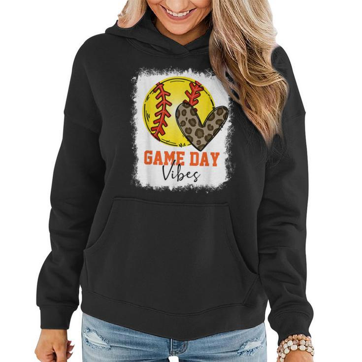 Bleached Softball Game Day Vibes Softball Mom Game Day  Women Hoodie Graphic Print Hooded Sweatshirt