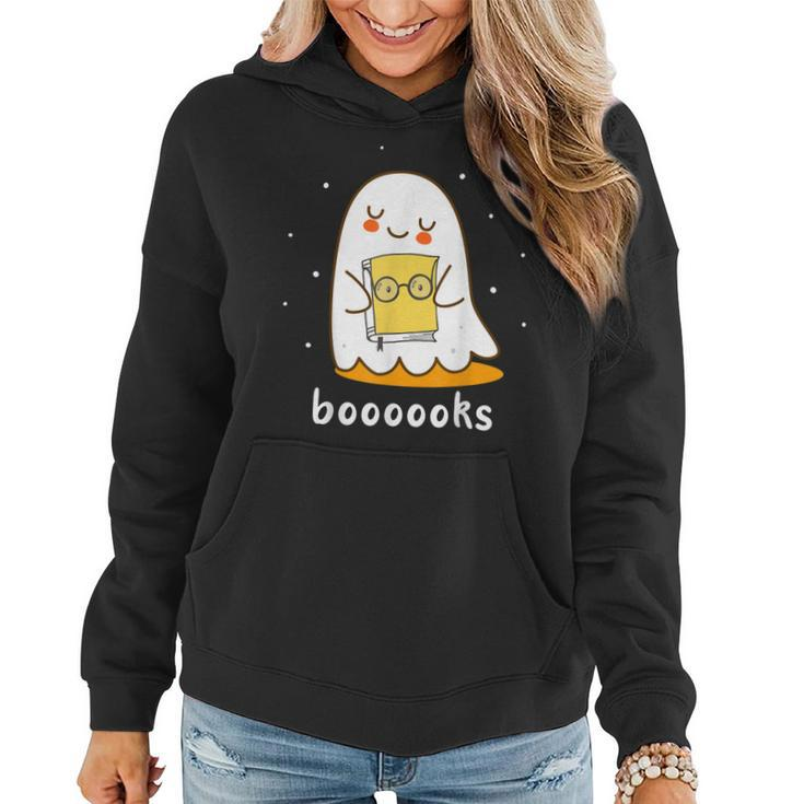 Booooks Cute Ghost Reading Library Books Halloween Teacher  Women Hoodie Graphic Print Hooded Sweatshirt
