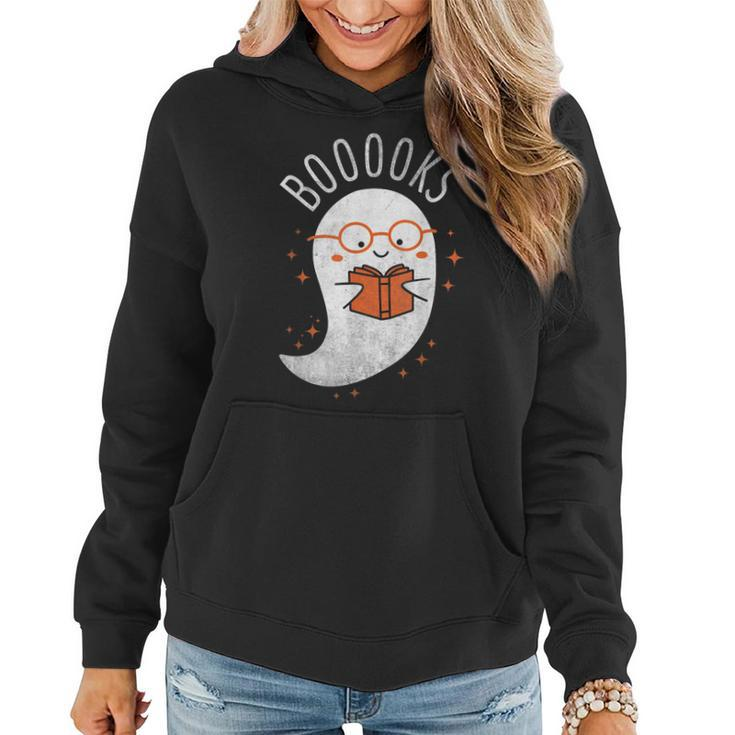 Booooks Ghost Funny Halloween Teacher Book Library Reading V3 Women Hoodie Graphic Print Hooded Sweatshirt