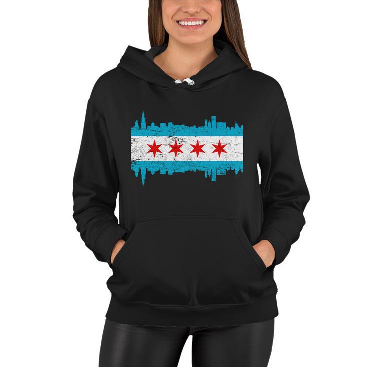 Chicago City Skyline Flag Vintage Women Hoodie