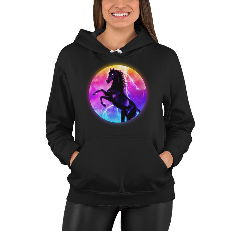 Colorful Retro 80S Eighties Lightning Galaxy Horse Women Hoodie