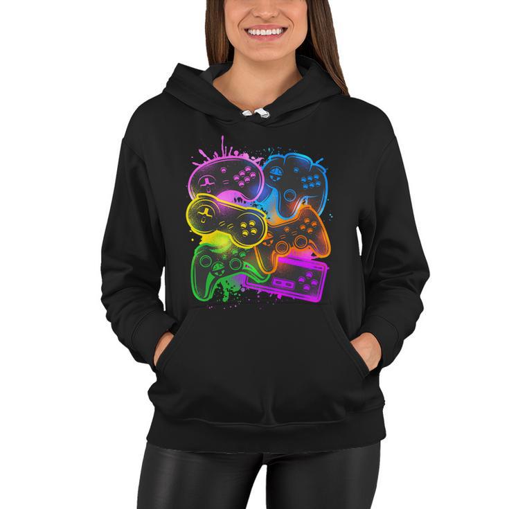 Cool Retro Neon Graffiti Video Game Controllers Women Hoodie