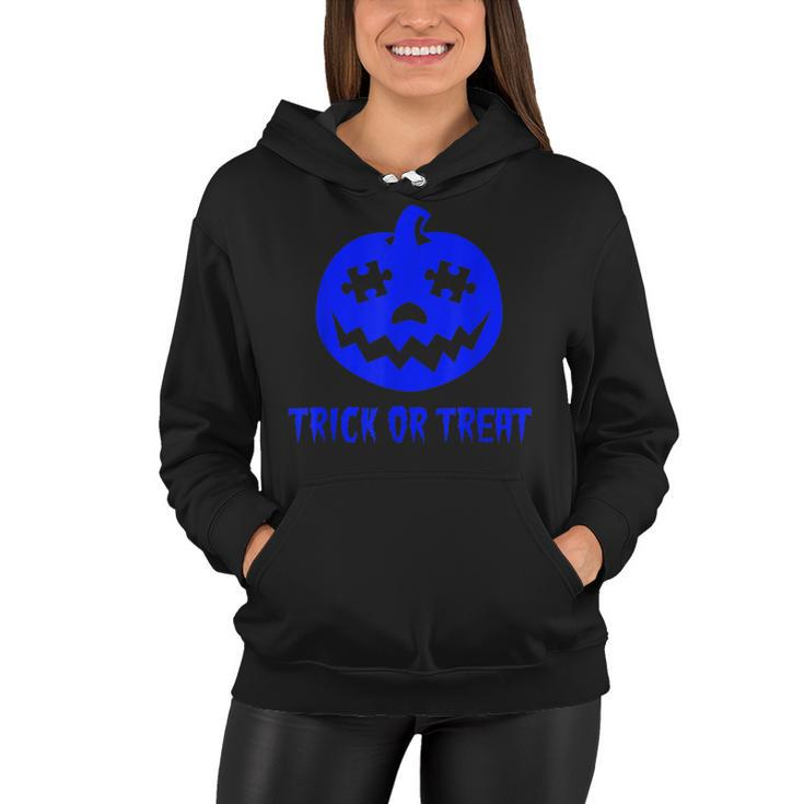 Cool Trick Or Treat Blue Autism Awareness Pumpkin Halloween  Women Hoodie