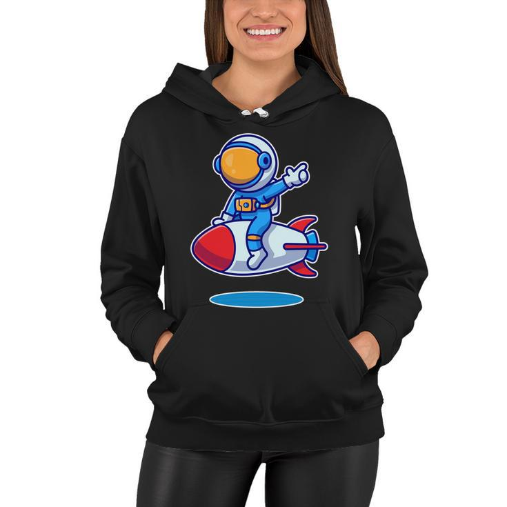 Cute Astronaut On Rocket Cartoon Women Hoodie