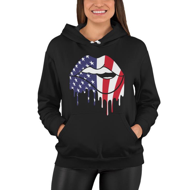 Cute Dripping Lips 4Th Of July Usa Flag Graphic Plus Size Women Hoodie