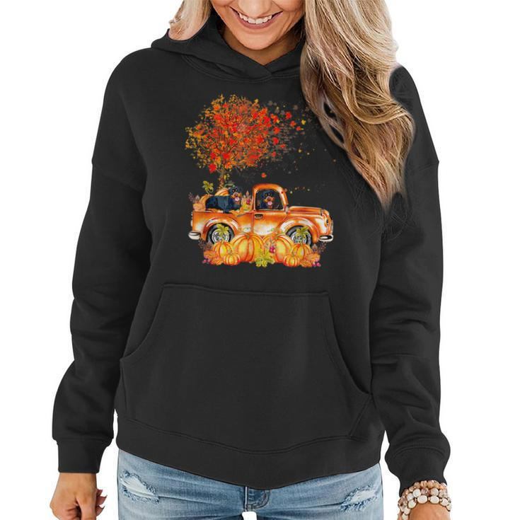Cute Rottweiler Dog On Pumpkins Truck Autumn Leaf Fall  Women Hoodie Graphic Print Hooded Sweatshirt