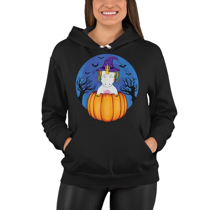 Cute Unicorn Wearing Witch Hat Halloween Pumpkin Girls Kids  Women Hoodie