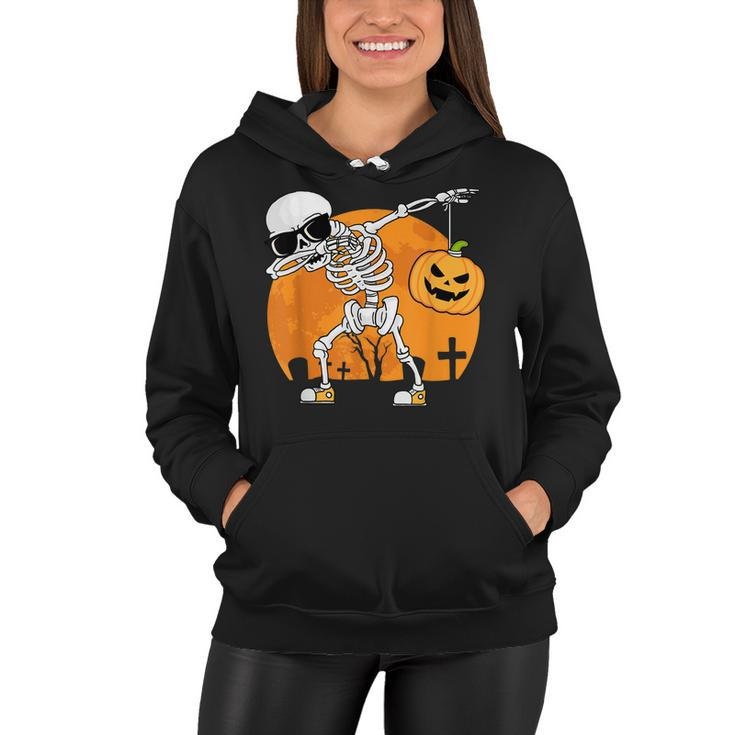 Dabbing Skeleton Funny Halloween Pumpkin Skeleton  Women Hoodie