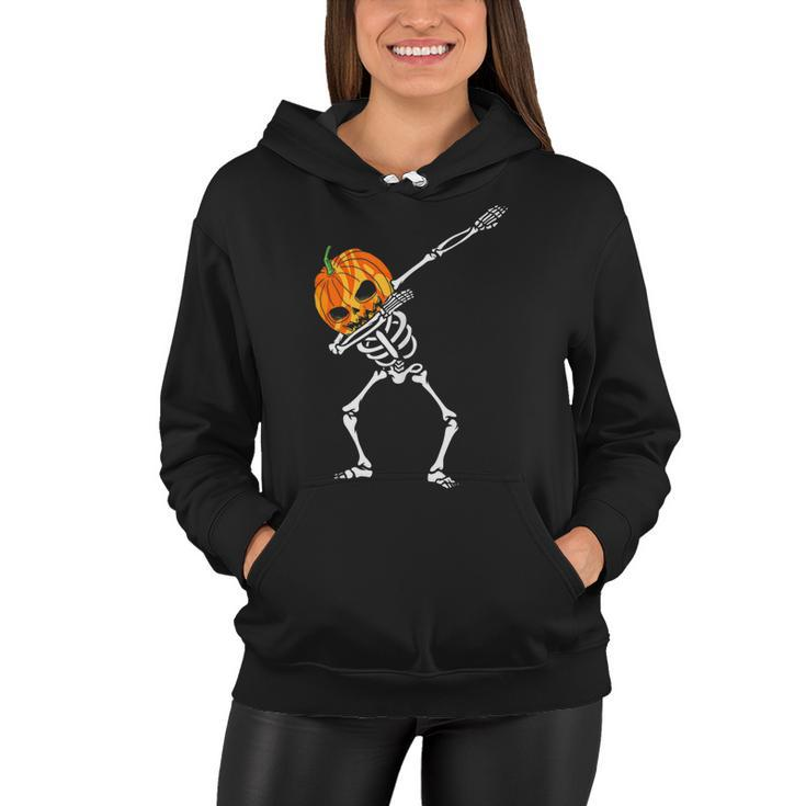 Dabbing Skeleton Pumpkin Head - Halloween Dancing Skeleton  Women Hoodie