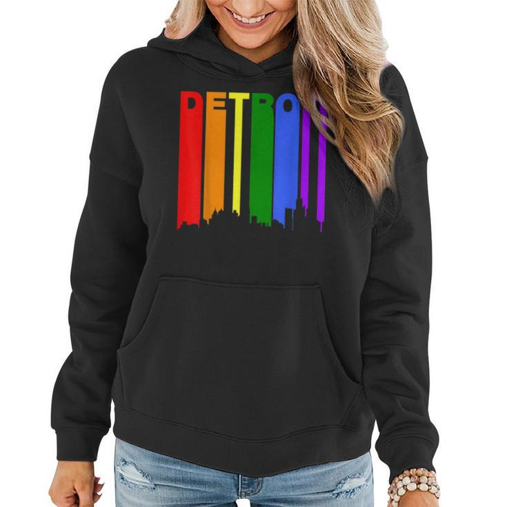 Detroit Michigan Rainbow Skyline Lgbt Gay Pride  Women Hoodie Graphic Print Hooded Sweatshirt