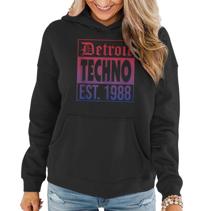 Detroit Techno Established 1988 Edm Rave Women Hoodie Graphic Print Hooded Sweatshirt