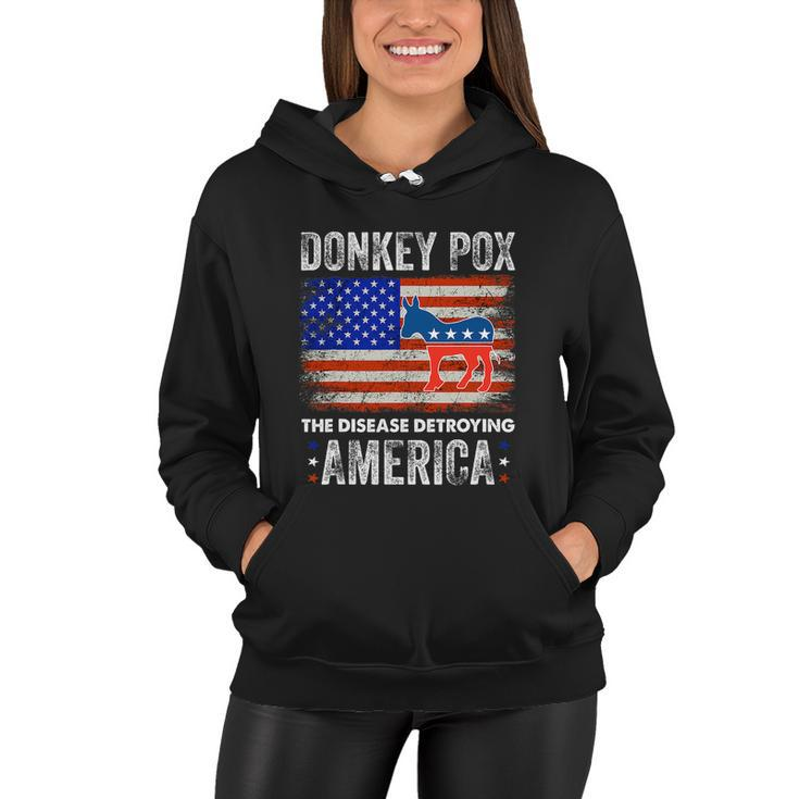 Donkey Pox The Disease Destroying America Usa Flag Funny Anti Biden Women Hoodie