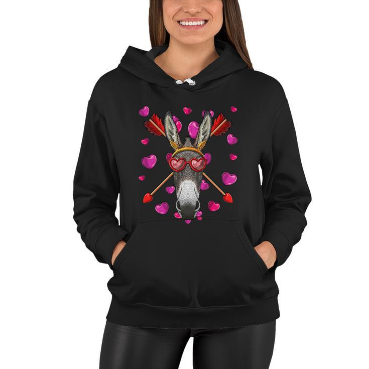 Donkey Valentines Day Animal Face Heart Glass Love Arrows Gift Women Hoodie