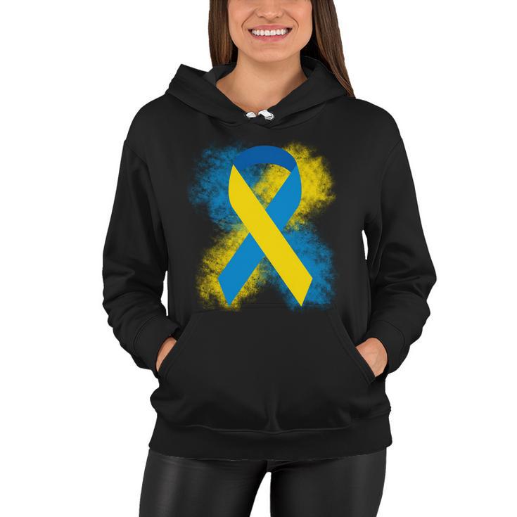 Down Syndrome Awareness Blue & Yellow Ribbon Women Hoodie