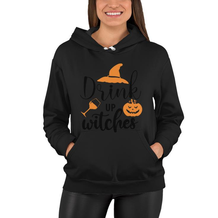 Drink Up Witches Witch Hat Pumpkin Halloween Quote Women Hoodie
