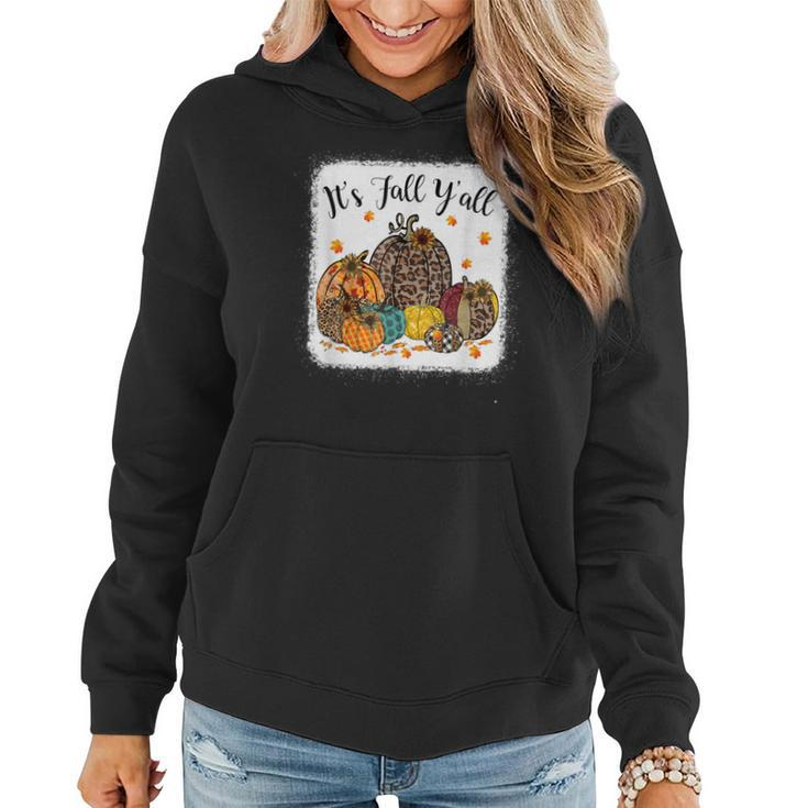 Fall Vibes Its Fall Yall Leopard Pumpkin Autumn Leaves  Women Hoodie Graphic Print Hooded Sweatshirt
