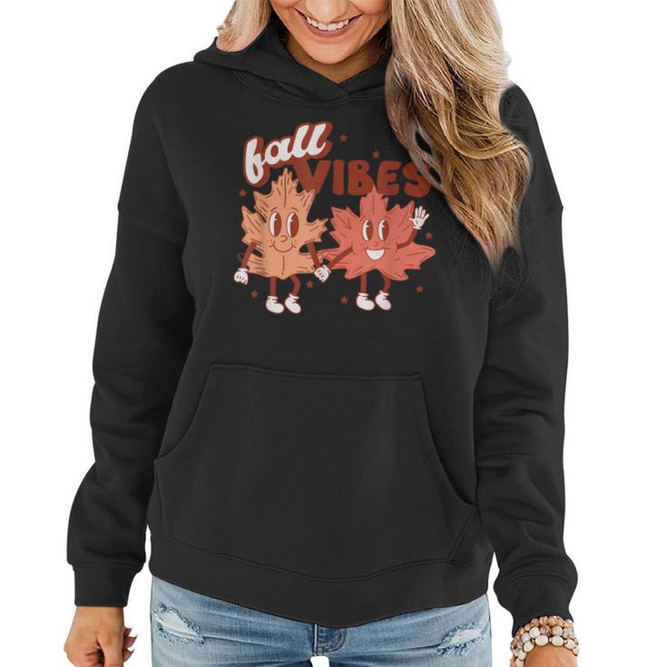 Fall Vibes Pumpkins Funny Leaves Autumn Vibes Red With Gold  Women Hoodie