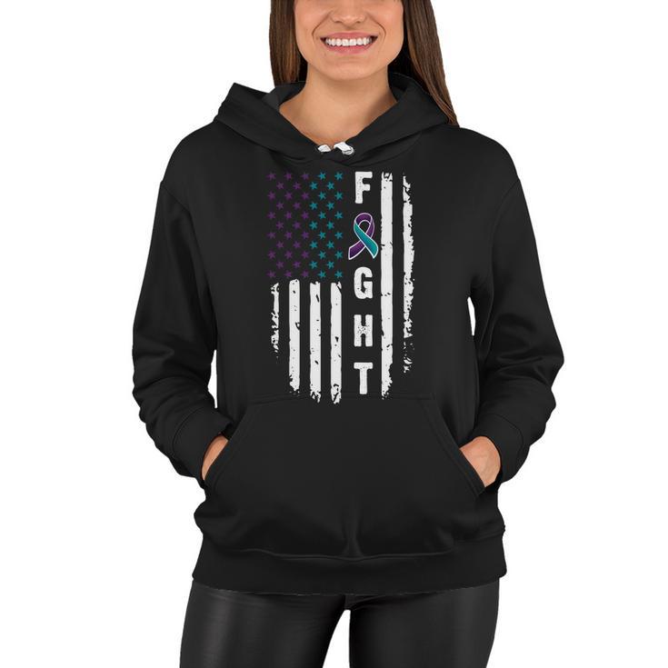 Fight Suicide Prevention Teal Purple Ribbon Us Flag Women Hoodie