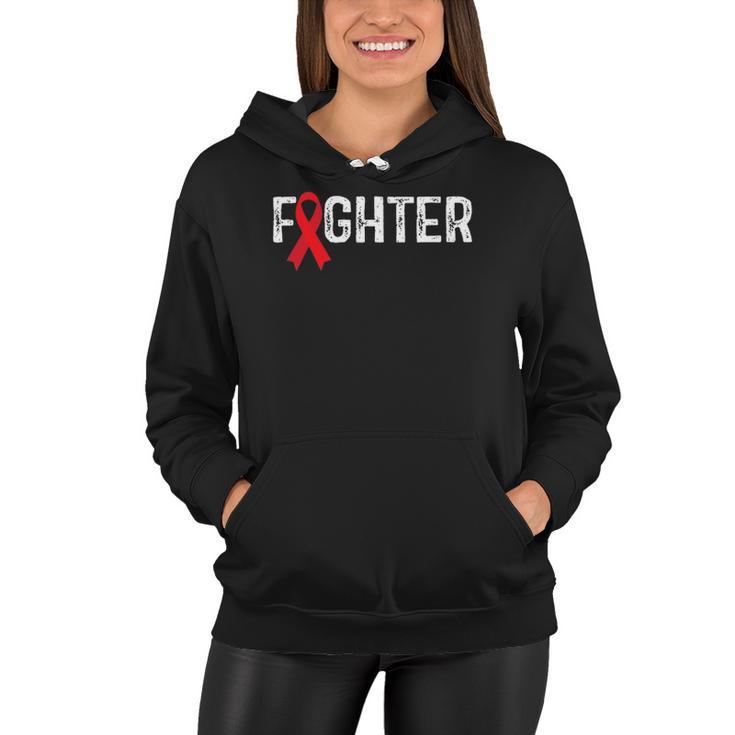 Fighter Blood Cancer Awareness Red Ribbon Women Hoodie