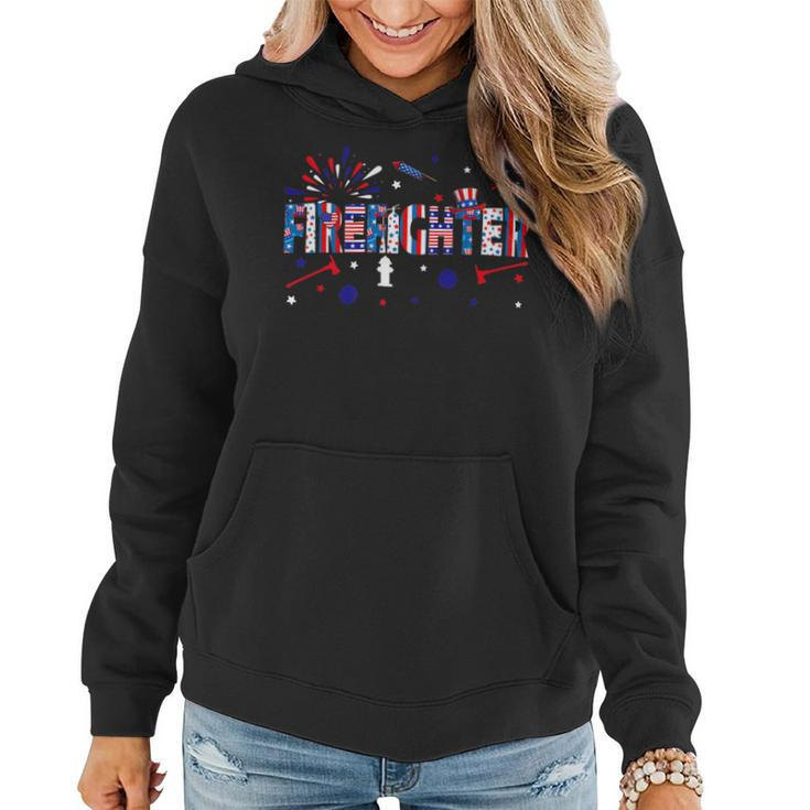 Firefighter Retro American Flag Firefighter Jobs 4Th Of July Fathers Day V3 Women Hoodie