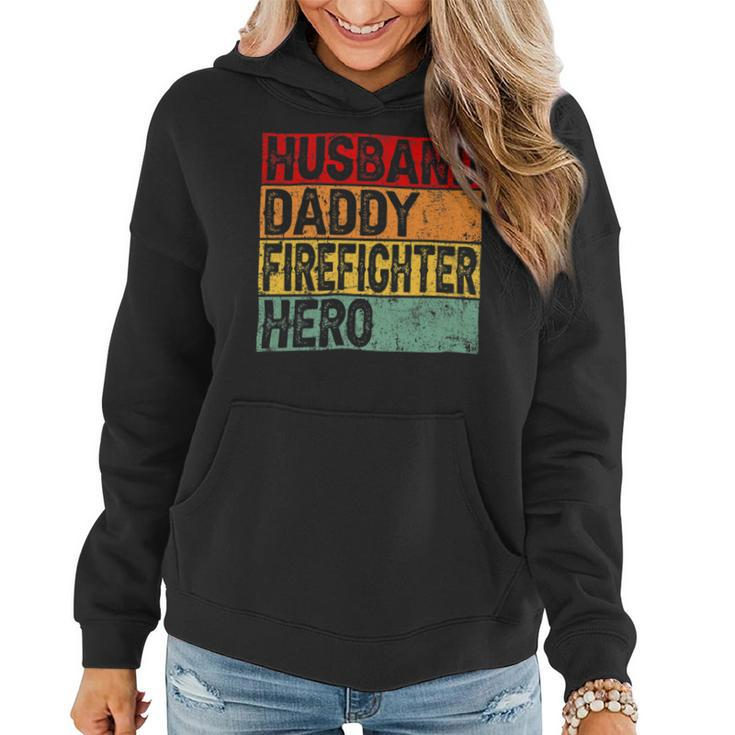 Firefighter Retro Vintage Husband Daddy Firefighter Fathers Day Dad Women Hoodie