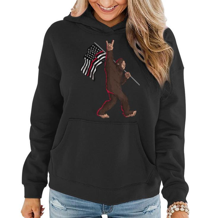 Firefighter Thin Red Line Firefighter Flag Bigfoot Rock And Roll Women Hoodie
