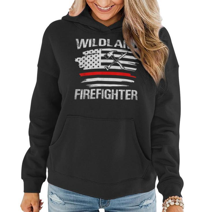 Firefighter Thin Red Line Wildland Firefighter American Flag Axe Fire V2 Women Hoodie