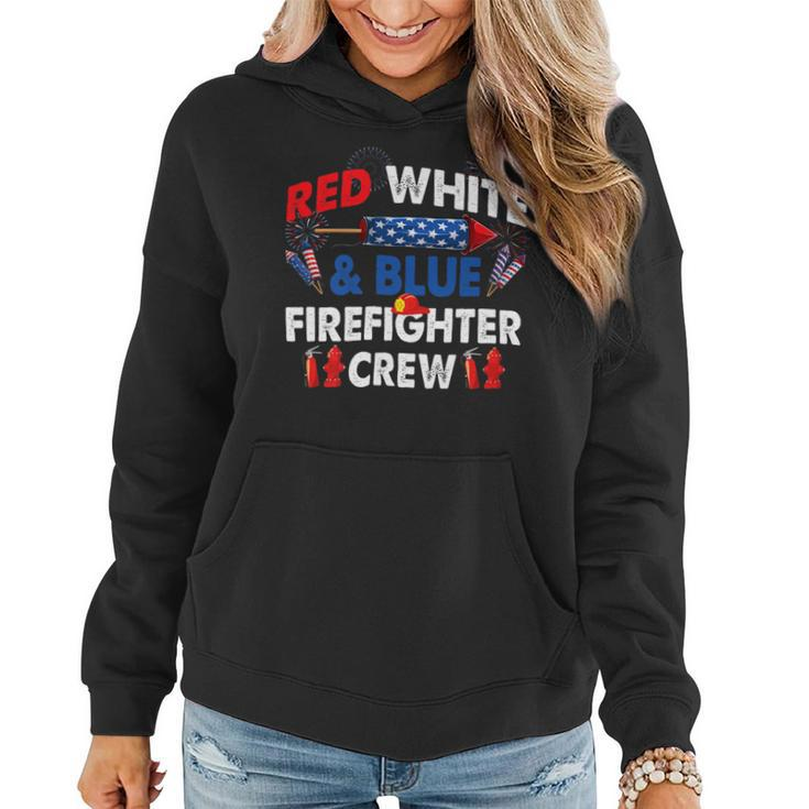 Firefighter Us Flag Red White & Blue Firefighter Crew 4Th Of July V3 Women Hoodie