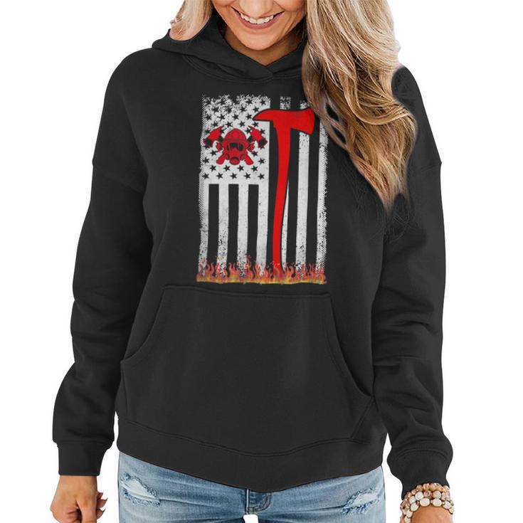 Firefighter Wildland Firefighter Axe American Flag Thin Red Line Fire V2 Women Hoodie
