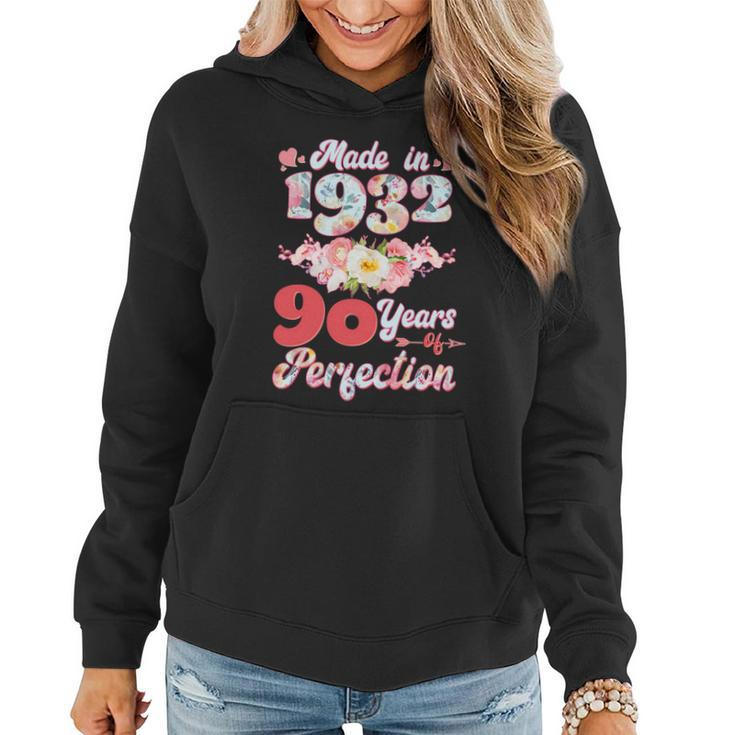 Flower Floral Made In 1932 90 Years Of Perfection 90Th Birthday Graphic Design Printed Casual Daily Basic Women Hoodie