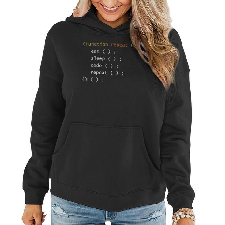 Function Repeat Eat Sleep Code Repeat Funny Programmer Women Hoodie Graphic Print Hooded Sweatshirt