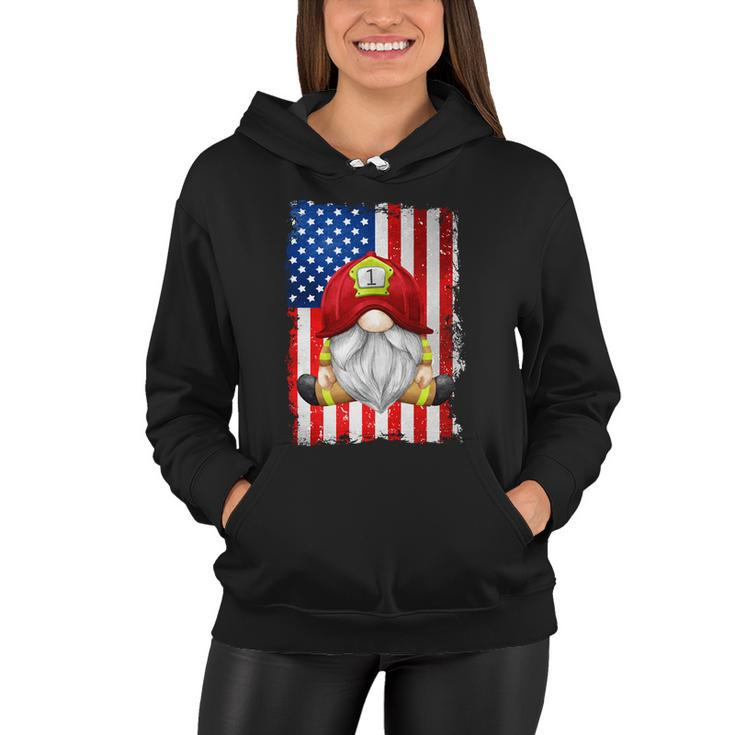Funny 4Th Of July Gnome Patriotic American Flag Firefighter Gift Women Hoodie