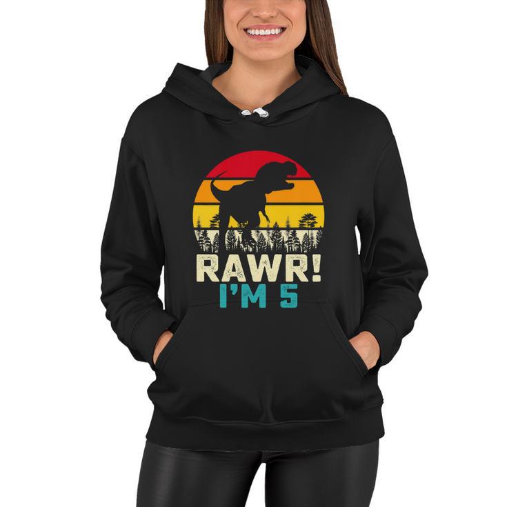 Funny 5 Year Old Boys 5Th Birthday Dinosaur T Rex Rawr Im  Women Hoodie