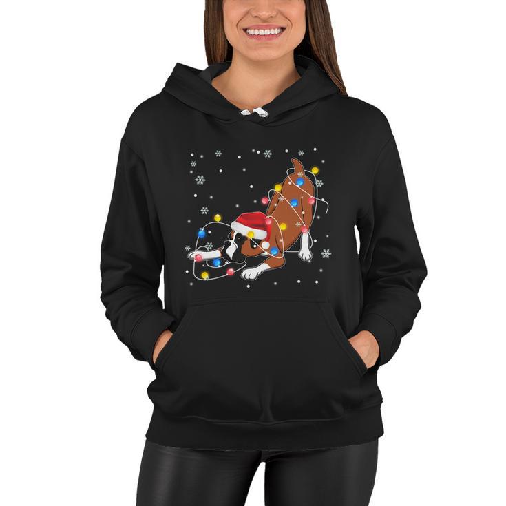 Funny Boxer Santa Hat Christmas Lights Xmas Dog Lover Owner Gift Women Hoodie