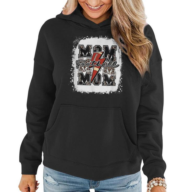 Funny Football Mom Retro Lightning Bolt Leopard Game Day  Women Hoodie Graphic Print Hooded Sweatshirt