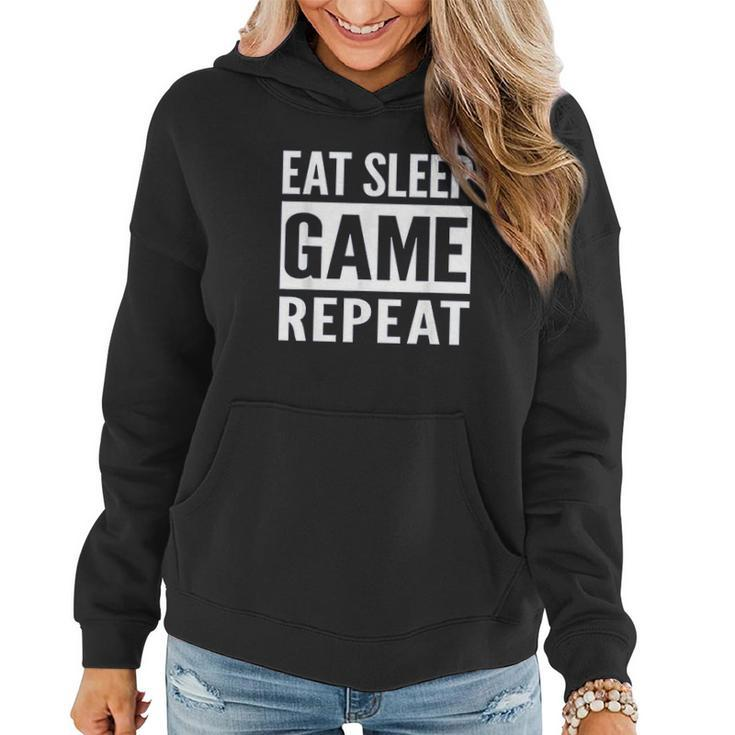 Funny Gamer Gaming Eat Sleep Game Repeat Holiday Gift V2 Women Hoodie Graphic Print Hooded Sweatshirt