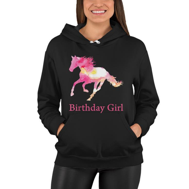 Funny Gift For Girls Kids Birthday Pink Watercolor Horse Gift Women Hoodie